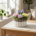 Koristeellinen pyöreä kukkakori Ø20cm Valkoinen Ruskea Kevätkoriste | Floristik24.fi