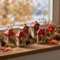 Keraaminen talo punaisella kattoikkunalla ja sydämellä - 6 cm - Idyllinen sisustus kotiin ja puutarhaan - 6 kpl | Floristik24.fi