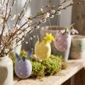 Pääsiäismuna ripustettavaksi violetti, vaaleanpunainen, keltainen munamuovi H6,5cm 6kpl | Floristik24.fi