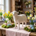 Lammas koristefiguuri pöytäkoristelu Pääsiäinen valkoinen parvi 30×28cm | Floristik24.fi