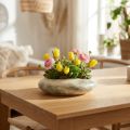 Koristekulho soikea litteä keraaminen kulho kermanharmaanvihreä 19×14×5cm | Floristik24.fi