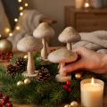 Koristeelliset puiset ja huovasta tehdyt sienet kimalluksella, adventtipöytäkoriste, 11 cm korkea, 4 kpl | Floristik24.fi