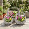 Punottu kori kahvalla, harmaaksi pesty, korkeus 43/34/27 cm, 3 kpl setti | Floristik24.fi