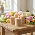 Pilarikynttilät beige uritettu kynttilä 70/90mm 4 kpl | Floristik24.fi