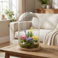 Lasikello puisella levylasikoristeella Ø17cm H25cm | Floristik24.fi