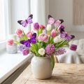 Deco-perhonen langalla höyhenperhoset purppura/pinkki 9,5cm 12kpl | Floristik24.fi