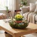 Soikea metallikori kahvalla, harmaa, 17 × 11 cm, korkeus 15 cm, 2 kpl | Floristik24.fi