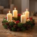 Adventtiseppele, kuusiseppele luonnon- ja keinotekoisilla käpyillä, vihreä oviseppele Ø30cm, joulukoriste | Floristik24.fi