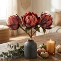 Koristeelliset tekokukat Protea punaoranssi 34cm 3kpl | Floristik24.fi
