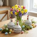 Koristeellinen Chicken Ceramic White mustilla raidoilla pyöreä Ø 7cm K11cm 3 kpl | Floristik24.fi