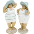 Floristik24 Koristeelliset naiset rannalla, kesäkoristeita, uimafiguurit hatulla sininen/valkoinen H15/15,5cm 2 kpl setti