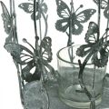 Floristik24 Kevät koristelu, lyhty perhosilla, metallinen lyhty, kesä, kynttiläkoriste, kynttiläkoristelu