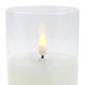 Floristik24 LED-kynttilä lasissa liekkitehosteella, sisäkynttilä lämmin valkoinen, LED ajastimella paristokäyttöinen Ø7.5 H12.5cm