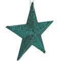 Floristik24 Glitter star setti deco ripustin ja hajontakoristelu smaragdi, vaaleanvihreä 9cm/5cm 18 kpl