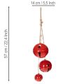 Punaiset metallikellot, 3 kpl:n setti, koristeelliset, 14/12/8 cm | Floristik24.fi