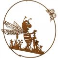 Mehiläinen metalliruosteisesta puutarhakoristeesta ripustettavaksi Ø14cm 4kpl