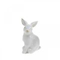 Floristik24 Valkoinen keraaminen kani, pääsiäiskoristeet kultaisella koristeella, kevätkoristeet H7,5cm