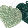 Floristik24 Kimalle sydän asetettu ripustettavaksi smaragdi, jääsininen 6cm x 6,5cm 12kpl