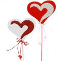 Floristik24 Sydän tikussa punainen, valkoinen koristeellinen sydänkoristetulppa Ystävänpäivä 16 kpl
