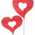 Floristik24 Kukkatulpan sydän, puinen koriste kiinnitettäväksi, ystävänpäivä, punainen koristetulppa, äitienpäivä L31-33cm 24kpl