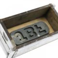 Floristik24 Tiilen muotoinen, tiililaatikko, puulaatikko metalliheloilla antiikkiviimeistely, valkoinen pesty L32cm K9cm