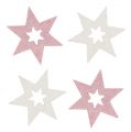 Floristik24 Puinen tähti 3,5 cm vaaleanpunainen / valkoinen kimalluksella 72kpl
