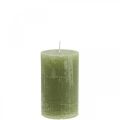 Floristik24 Yksiväriset kynttilät oliivinvihreät pilarikynttilät 60×100mm 4kpl