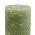Floristik24 Yksiväriset kynttilät oliivinvihreät pilarikynttilät 70×100mm 4kpl