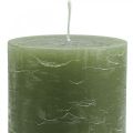 Floristik24 Yksiväriset kynttilät oliivinvihreät pilarikynttilät 85×150mm 2kpl