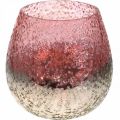 Floristik24 Lasinen lyhty, teekynttilän pidike, pöydän koriste, kynttilä lasi vaaleanpunainen/hopea Ø15cm K15cm