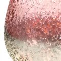 Floristik24 Lasinen lyhty, teekynttilän pidike, pöydän koriste, kynttilä lasi vaaleanpunainen/hopea Ø15cm K15cm