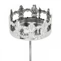 Floristik24 Kynttiläkoriste kruunu, teekynttilänpidike tikkuun, adventtikoriste hopea Ø5,5cm 4kpl.