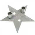 Floristik24 Kynttiläkoristelutähti, metallikoristeet, kynttilänjalka 2 kartiokynttilälle hopea, antiikkinäkö 23cm × 22cm