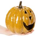 Keraaminen kurpitsa kasvoilla, LED-koriste, Halloween, 19 cm | Floristik24.fi