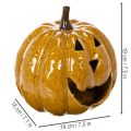 Keraaminen kurpitsa kasvoilla, LED-koriste, Halloween, 19 cm | Floristik24.fi