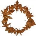Leaf Wreath Rust, Metal Decoration, Seppele Lepo, Syksyn Koriste, Muistomerkki Kukka Ø29cm