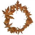 Leaf Wreath Rust, Metal Decoration, Seppele Lepo, Syksyn Koriste, Muistomerkki Kukka Ø29cm