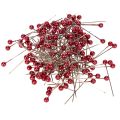 Floristik24 Punaiset helmiäispäälliset koristepinniä kukkakaupoille, Ø4mm, 40mm, 150 kpl