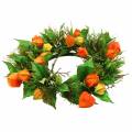 Keinotekoinen Physalis-seppele, oranssi ja vihreä, Ø28cm, syyskoriste | Floristik24.fi