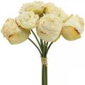 Floristik24 Keinoruusuja, silkkikukkia, ruusukimppu kermanvalkoinen L23cm 8kpl