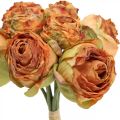 Floristik24 Ruusu nippu, silkkikukat, keinotekoisia ruusuja oranssi, antiikki näyttää L23cm 8kpl 8cm
