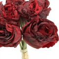 Floristik24 Keinotekoiset ruusut punaiset, silkkikukat, ruusukimppu L23cm 8kpl
