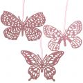 Floristik24 Koristelista ripustin perhonen vaaleanpunainen kimallus10cm 6kpl