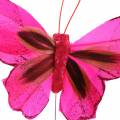 Floristik24 Sulkaperhonen langalla 7cm pinkki violetti 24kpl