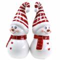 Floristik24 Joulu hahmo Lumiukko terävällä hatulla Keraaminen 15cm Punainen, Valkoinen 2kpl
