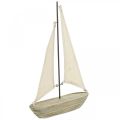 Floristik24 Koristeellinen puinen purjevene, merikoristelu, koristeellinen laiva shabby chic, luonnolliset värit, valkoinen K29cm L18cm