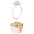 Floristik24 Kynttilänjalka koivupuisella jalustalla ja metallirenkaalla, 20 cm