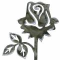 Floristik24 Metallinen nasta ruusu hopeanharmaa, valkoinen pesty metalli 20cm × 8cm 12kpl