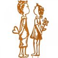 Nostalgiset tulpat, poika ja tyttö, puutarhakoristeet, kukkatulppa patina L46,5cm 2 kpl setti