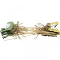Floristik24 Plug lintuperhonen, puukoristeet, kasvitulppa jousikoriste vihreä, keltainen L24/25cm 12kpl